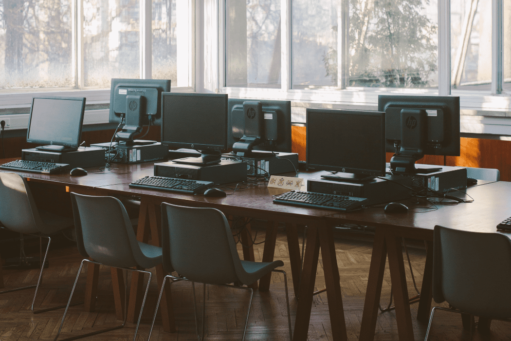 Desktop computers on desks