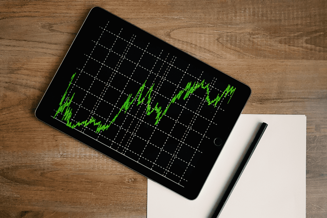 Tablet showing a stock market graph
