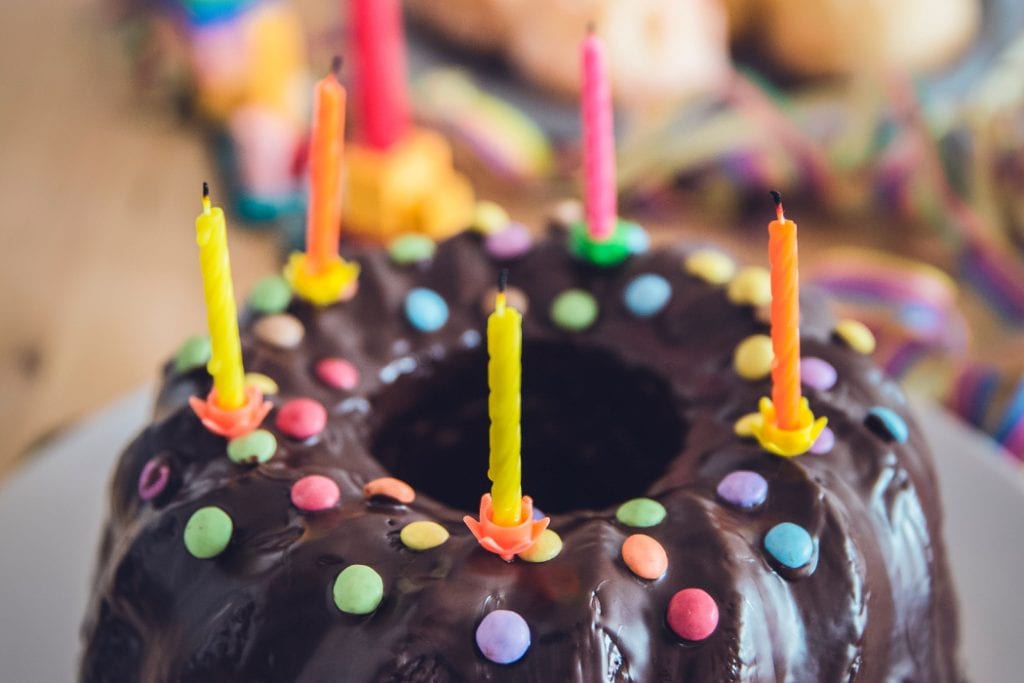 birthday cake with colorful candles