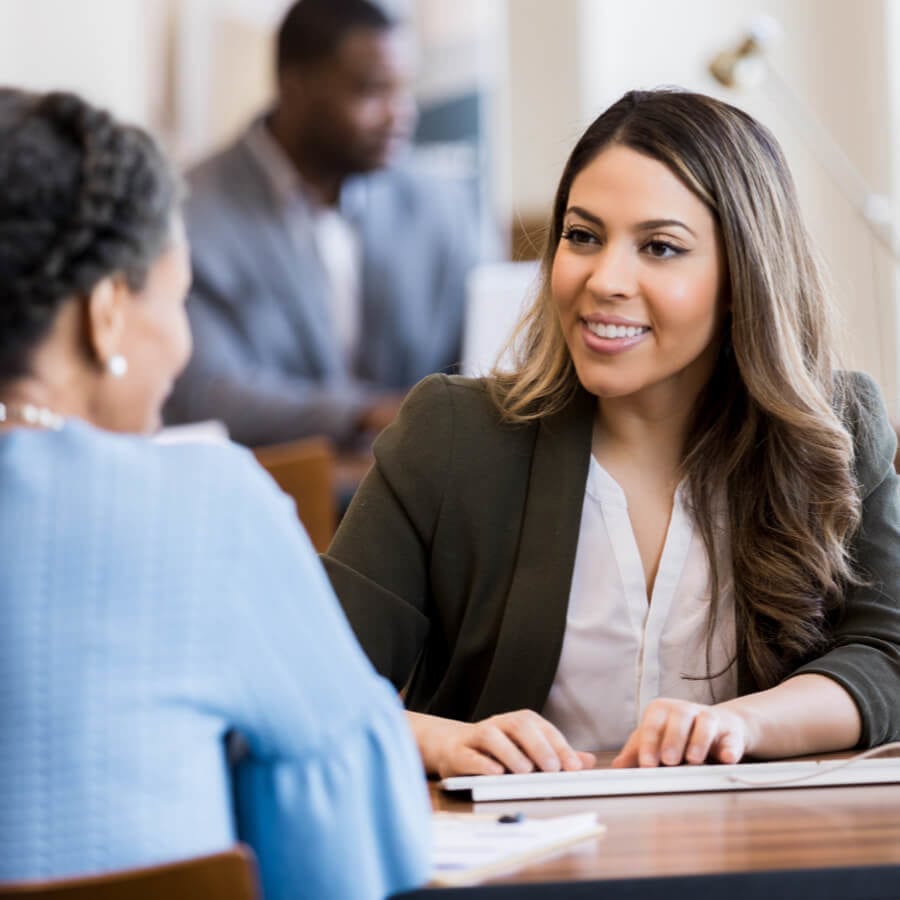 young business woman working with a banker