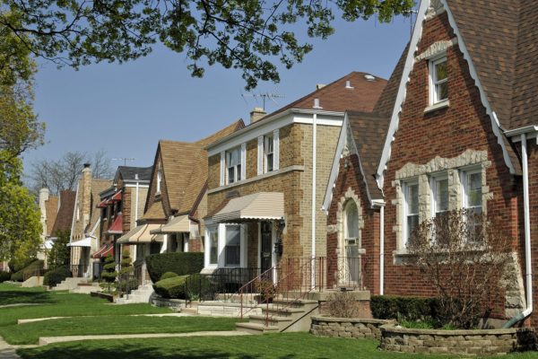 a row of bungalow homes in the Chicago area.